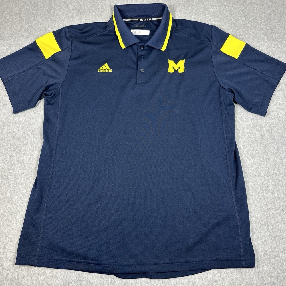 Adidas‎ Michigan Wolverines Golf Polo Men's XL Navy Blue Climalite Stretch
